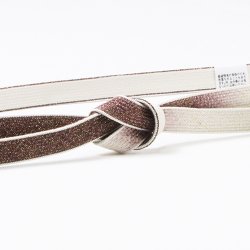 画像1: 帯締め　高麗耳付片胴ぼかし金散し　紫鳶（むらさきとび）／絹鼠（きぬねず）（04）