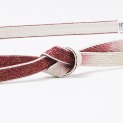 画像1: 帯締め　高麗耳付片胴ぼかし金散し　濃紅（こいくれない）／洗柿（あらいがき）（01）