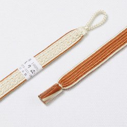 画像1: 羽織紐　女短　綾高麗耳付昼夜　練色（ねりいろ）／赤朽葉色（あかくちばいろ）（02）