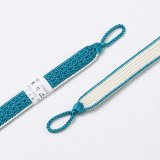 羽織紐　女短　綾高麗耳付昼夜　ターコイズブルー／オフホワイト（07）