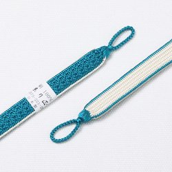 画像1: 羽織紐　女短　綾高麗耳付昼夜　ターコイズブルー／オフホワイト（07）