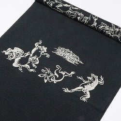 画像1: 帯揚げ　鳥獣戯画　墨黒（すみぐろ）（04）
