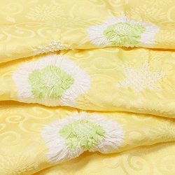 画像1: 帯揚げ　輪出し白場取り小花　淡黄（たんこう）／柳色（やなぎいろ）（55）