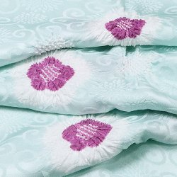 画像1: 帯揚げ　輪出し白場取り小花　白藍（しらあい）／梅紫（うめむらさき）（42）