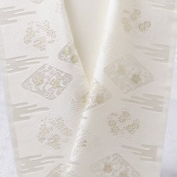 画像1: 半襟　縫取りエ霞に菱花　オフホワイト（02）