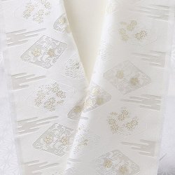 画像1: 半襟　縫取りエ霞に菱花　白（04）