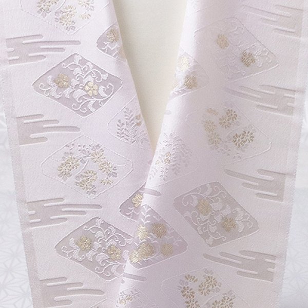 画像1: 半襟　縫取りエ霞に菱花　ラベンダー（03） (1)