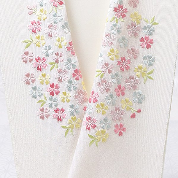 画像1: 刺繍半襟　桜づくし　サモンピンク地 （02） (1)