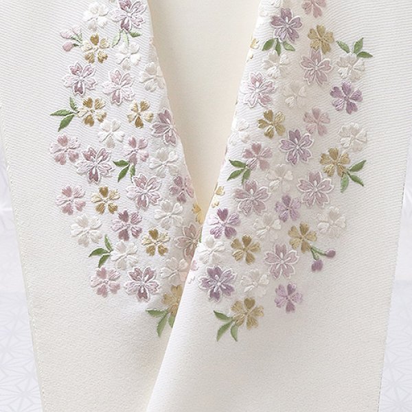画像1: 刺繍半襟　桜づくし　オフホワイト地（03） (1)