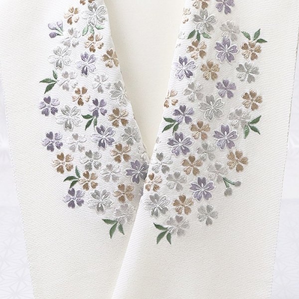 画像1: 刺繍半襟　桜づくし　オフホワイト地（05） (1)