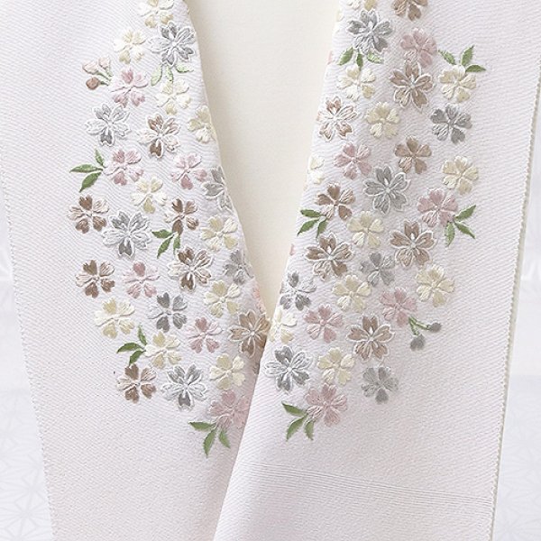 画像1: 刺繍半襟　桜づくし　灰桜地（04） (1)