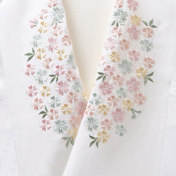 画像1: 刺繍半襟　桜づくし　白地（01） (1)