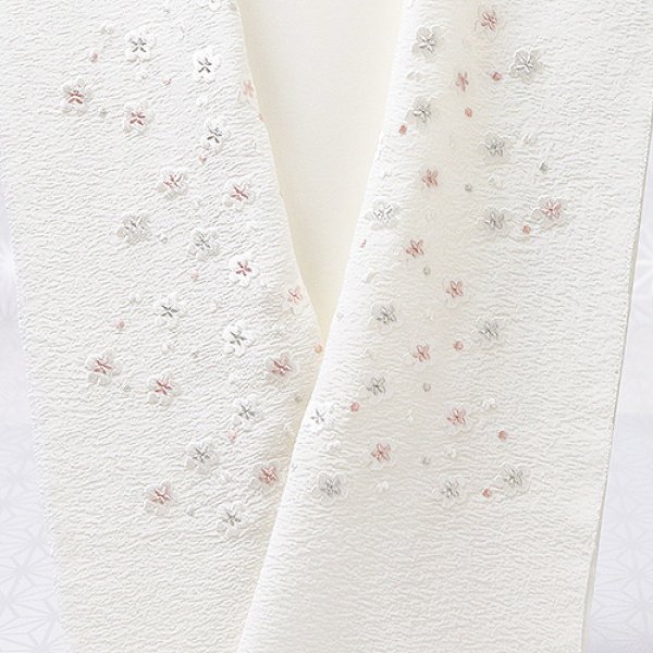 画像1: 刺繍半襟　明雲小花　オフホワイト地（02） (1)