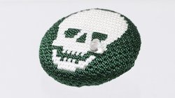 画像1: 帯留め　絽刺し　スカル髑髏（濃緑）