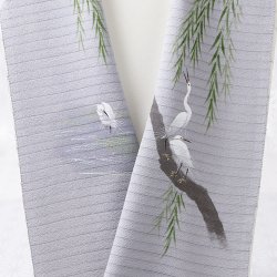 画像1: 夏物手描き半襟　白鷺　銀鼠（ぎんねず）