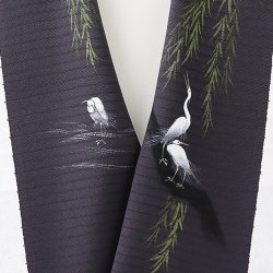 画像1: 夏物手描き半襟　白鷺　消炭色（けしずみいろ） 