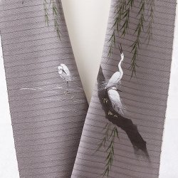 画像1: 夏物手描き半襟　白鷺　源氏鼠（げんじねず）