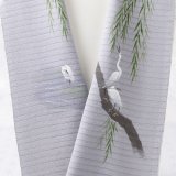 夏物手描き半襟　白鷺　銀鼠（ぎんねず）