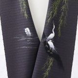 夏物手描き半襟　白鷺　チャコールグレー