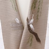 夏物手描き半襟　白鷺　江戸鼠（えどねず）