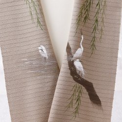 画像1: 夏物手描き半襟　白鷺　江戸鼠（えどねず）