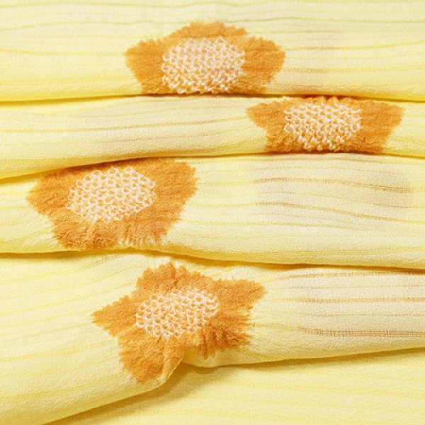 画像1: 帯揚げ　絽輪出し五ツ梅　刈安色（かりやすいろ）／蜜柑色（みかんいろ）（04） (1)