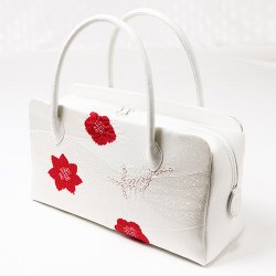 画像1: あおりバッグ　輪出し吹き寄せ　白／深赤