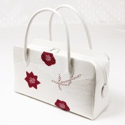 画像1: あおりバッグ　輪出し吹き寄せ　白／臙脂