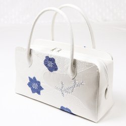 画像1: あおりバッグ　輪出し吹き寄せ　オフホワイト／瑠璃紺