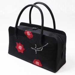画像1: あおりバッグ　輪出し吹き寄せ　漆黒／臙脂