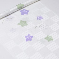 画像1: 帯揚げ　絽二色桔梗に露芝　藤紫（ふじむらさき）・山葵色（わさびいろ）（03）