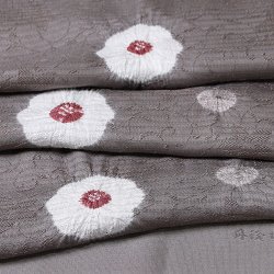 画像1: 帯揚げ　絽　輪出し白場取り傘巻き菊花　源氏鼠（げんじねず）（08）