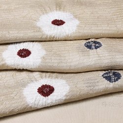 画像1: 帯揚げ　絽　輪出し白場取り傘巻き菊花　亜麻色（あまいろ）（05）