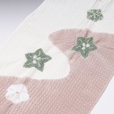 帯揚げ　絽　輪出し梅桔梗流水染め分け　梅鼠（うめねず）（05）