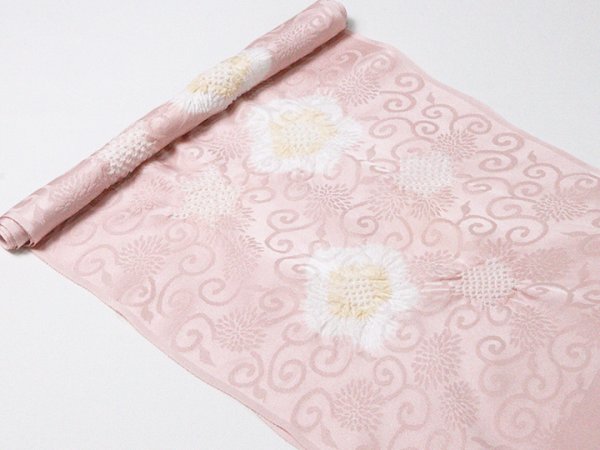 画像4: 帯揚げ　輪出し白場取り小花　石竹色（せきちくいろ）／蜂蜜色（はちみついろ）（04） (4)