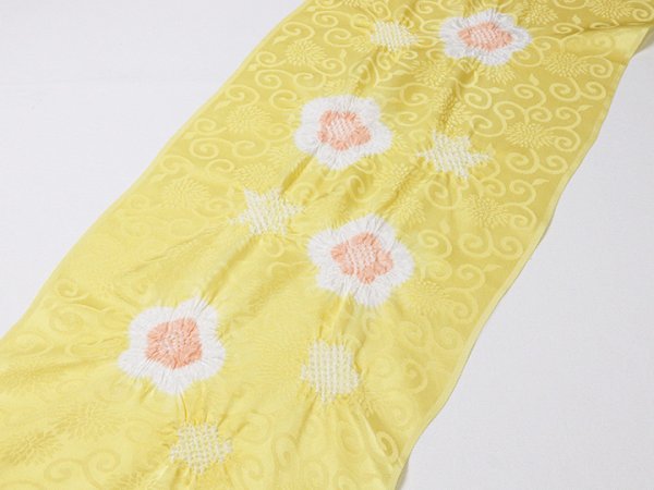 画像2: 帯揚げ　輪出し白場取り小花　菜の花色(なのはないろ)／洗柿（あらいがき）（05） (2)