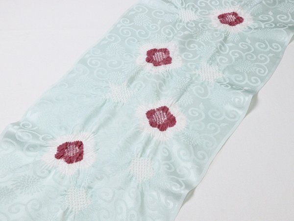 画像2: 帯揚げ　輪出し白場取り小花　白藍（しらあい）／梅紫（うめむらさき）（09） (2)