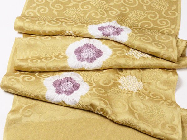 画像5: 帯揚げ　輪出し白場取り小花　芥子色（からしいろ）／鳩羽色（はとばいろ）（11） (5)