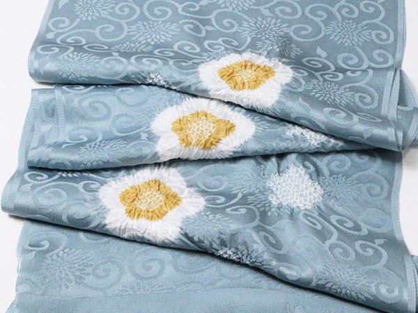 画像5: 帯揚げ　輪出し白場取り小花　舛花色（ますはないろ）／山吹茶（やまぶきちゃ）（15） (5)