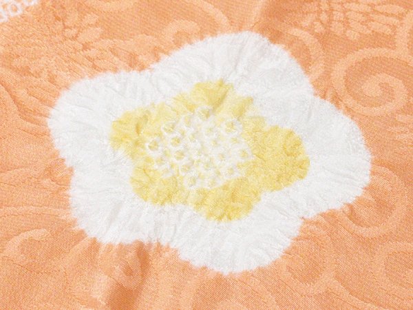 画像3: 帯揚げ　輪出し白場取り小花　東雲色（しののめいろ）／黄支子色（きくちなしいろ）（02） (3)