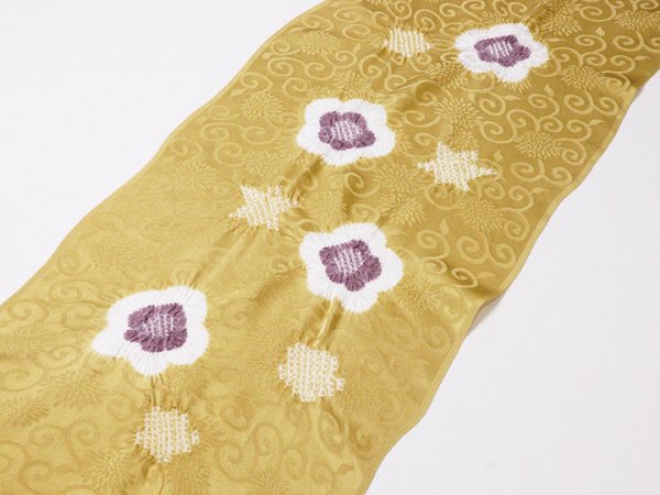 画像2: 帯揚げ　輪出し白場取り小花　芥子色（からしいろ）／鳩羽色（はとばいろ）（11） (2)