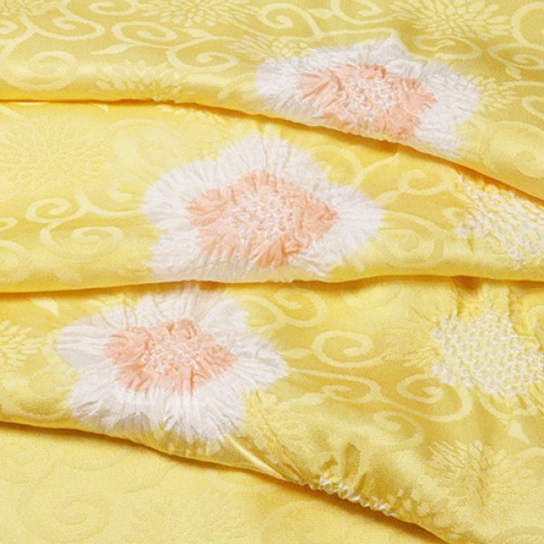 画像1: 帯揚げ　輪出し白場取り小花　菜の花色(なのはないろ)／洗柿（あらいがき）（05） (1)