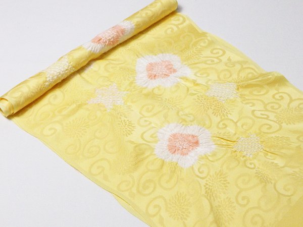画像4: 帯揚げ　輪出し白場取り小花　菜の花色(なのはないろ)／洗柿（あらいがき）（05） (4)
