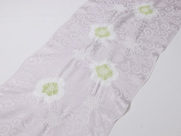 画像2: 帯揚げ　輪出し白場取り小花　白藤色（しらふじいろ）／裏葉柳（うらはやなぎ）（13） (2)