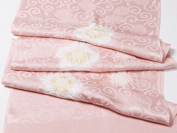 画像5: 帯揚げ　輪出し白場取り小花　石竹色（せきちくいろ）／蜂蜜色（はちみついろ）（04） (5)