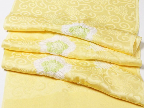 画像5: 帯揚げ　輪出し白場取り小花　淡黄（たんこう）／柳色（やなぎいろ）（06） (5)
