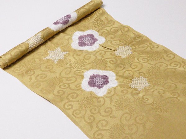 画像4: 帯揚げ　輪出し白場取り小花　芥子色（からしいろ）／鳩羽色（はとばいろ）（11） (4)