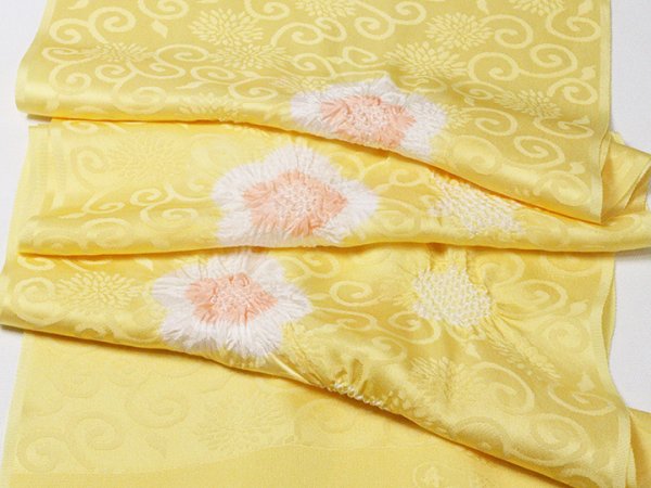 画像5: 帯揚げ　輪出し白場取り小花　菜の花色(なのはないろ)／洗柿（あらいがき）（05） (5)