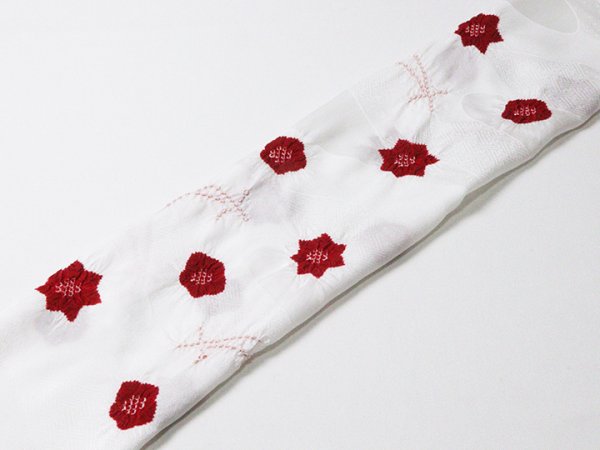 画像4: 帯揚げ　輪出し吹き寄せ　白（しろ）／深赤（ふかあか）（01） (4)