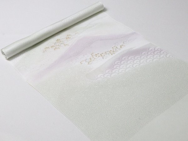 画像5: 帯揚げ　金銀縫取二色遠山霞　白緑・亜麻色・浅紫（02） (5)